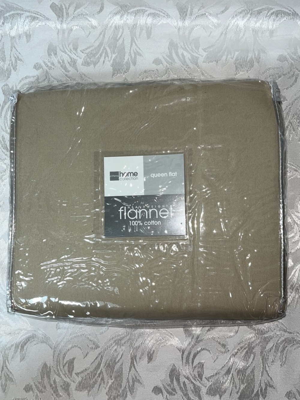 JCPenney Home Collection Queen FLAT Sheet Heavyweight Cotton Flannel Tan New NOS